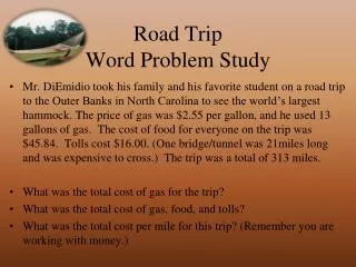 Road Trip Word Problem Study