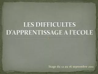 les difficultes d apprentissage a l ecole
