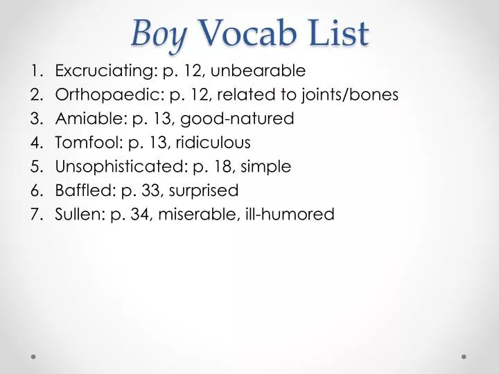 boy vocab list