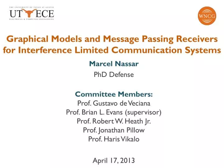 graphical models and message passing receivers for interference limited communication systems