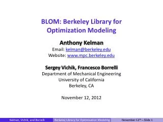 BLOM: Berkeley Library for Optimization Modeling