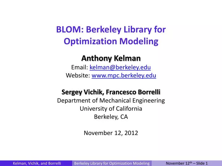 blom berkeley library for optimization modeling