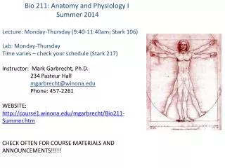 Bio 211: Anatomy and Physiology I Summer 2014