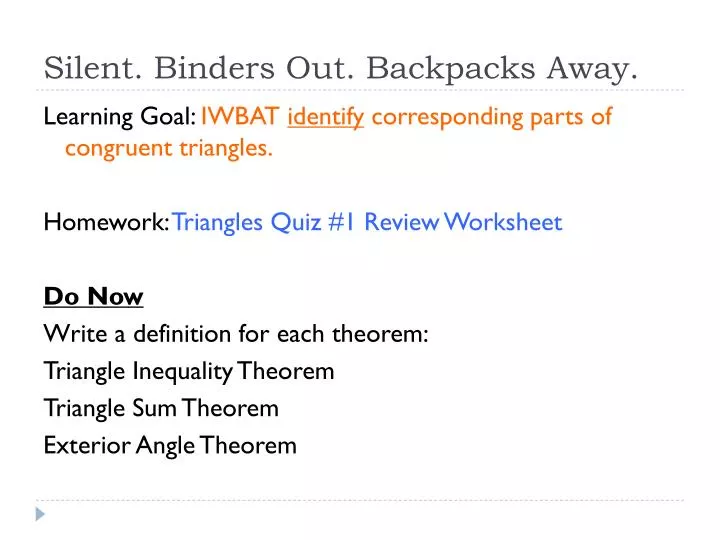 silent binders out backpacks away