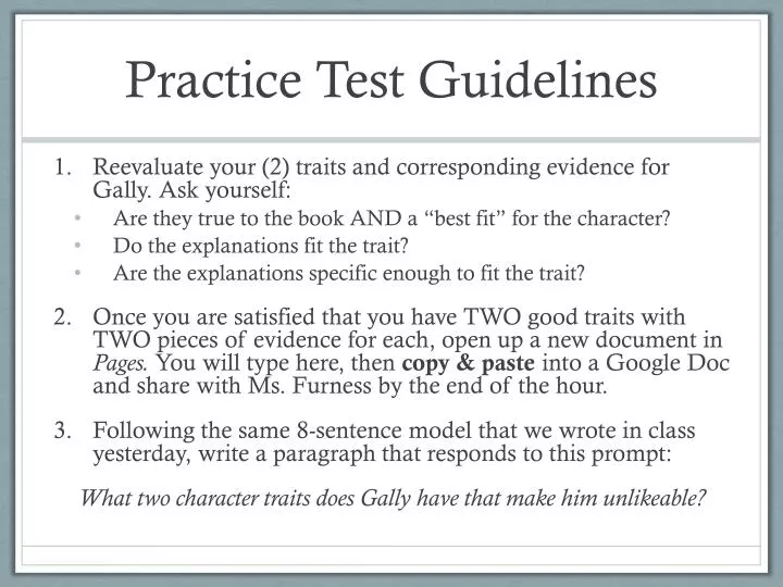 practice test guidelines