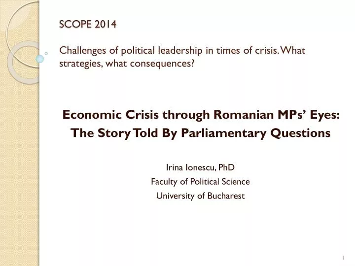 scope 2014 challenges of political leadership in times of crisis what strategies what consequences