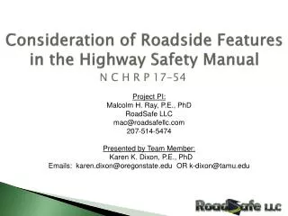 Consideration of Roadside Features in the Highway Safety Manual