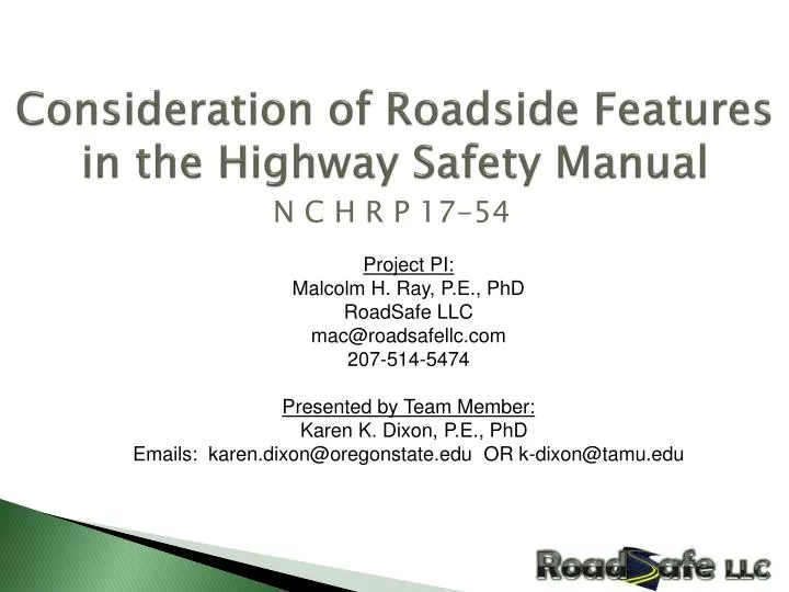 consideration of roadside features in the highway safety manual