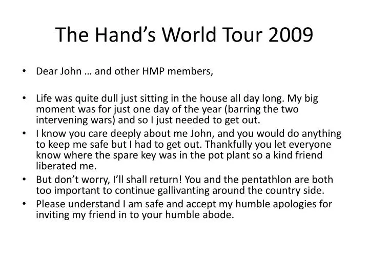the hand s world tour 2009