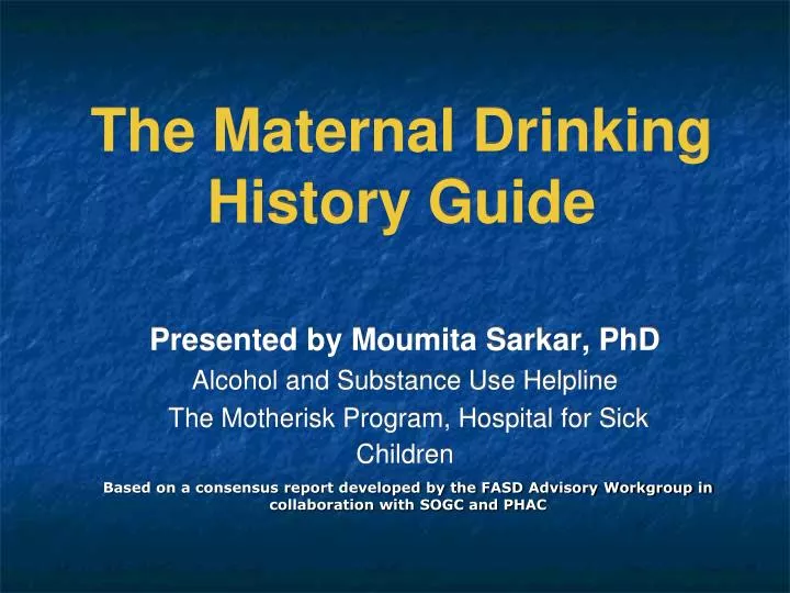 the maternal drinking history guide