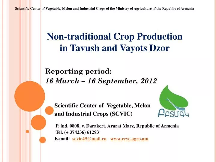 non traditional crop production in tavush and vayots dzor