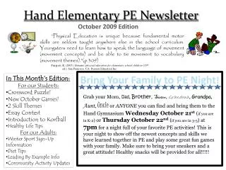 Hand Elementary PE Newsletter