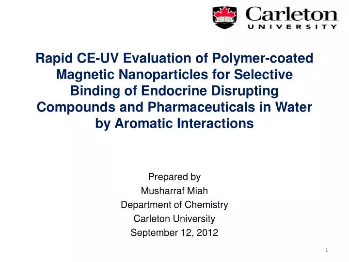 prepared by musharraf miah department of chemistry carleton university september 12 2012