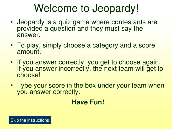 welcome to jeopardy