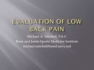 Evaluation of Low Back Pain