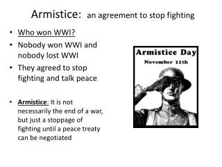 Armistice: an agreement to stop fighting