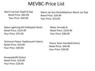 MEVBC-Price List
