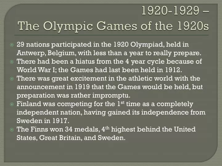 1920 1929 the olympic games of the 1920s