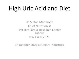 High Uric Acid and Diet