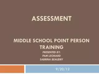 Assessment Middle School point person Training Presented by: Pam Leonard Sabrina Beaudry