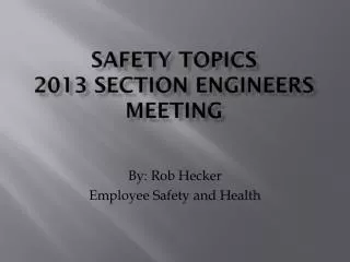 Safety Topics 2013 Section Engineers Meeting