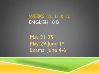 WEEKs 10 , 11 &amp; 12 English 10 B