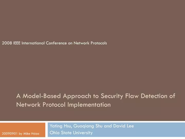 a model based approach to security flaw detection of network protocol implementation