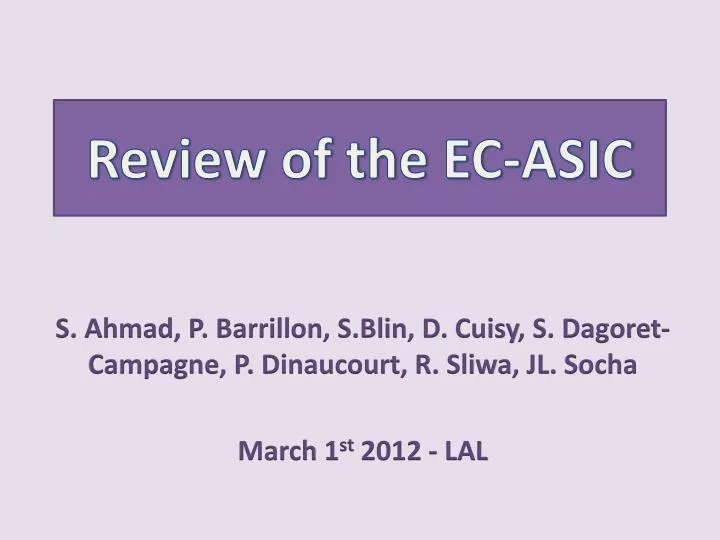 review of the ec asic