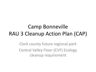 Camp Bonneville RAU 3 Cleanup Action Plan (CAP)