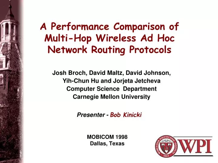 a performance comparison of multi hop wireless ad hoc network routing protocols