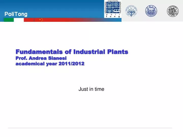 fundamentals of industrial plants prof andrea sianesi academical year 2011 2012