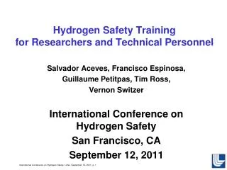 Hydrogen Safety Training for Researchers and Technical Personnel