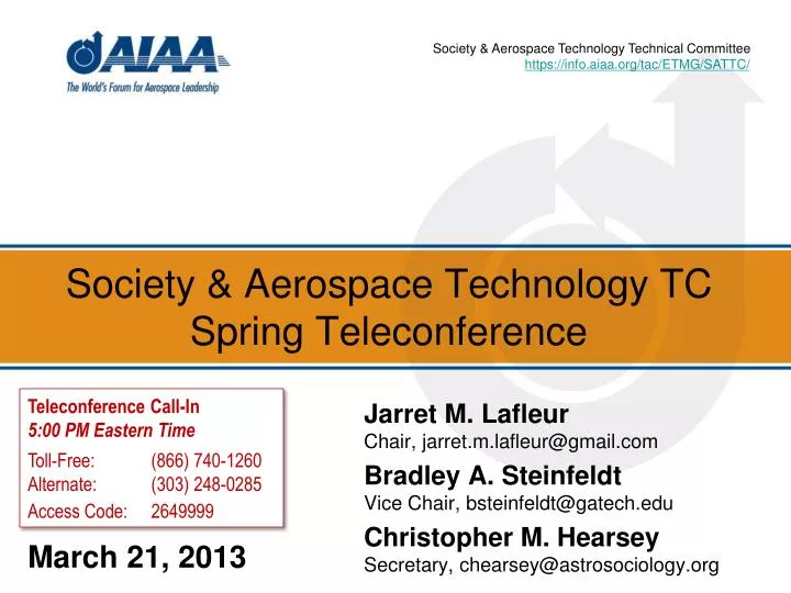society aerospace technology tc spring teleconference