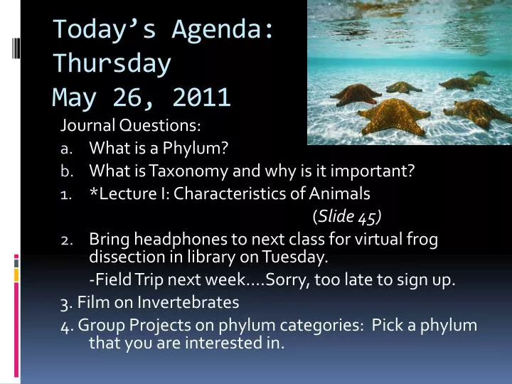 today s agenda thursday may 26 2011