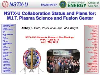 NSTX-U Collaboration Status and Plans for: M.I.T. Plasma Science and Fusion Center