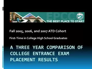 A THREE YEAR COMPARISON OF COLLEGE ENTRANCE EXAM Placement results