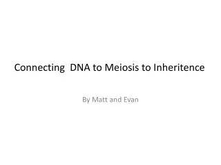 Connecting DNA to Meiosis to Inheritence