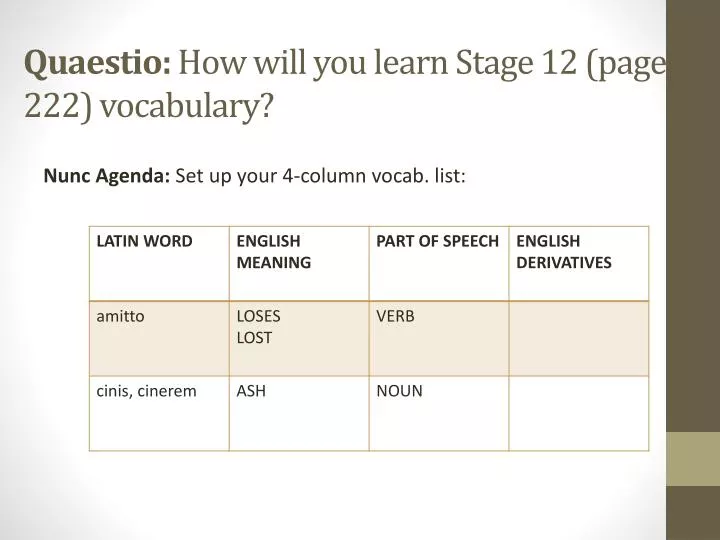quaestio how will you learn stage 12 page 222 vocabulary