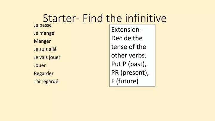 starter find the infinitive