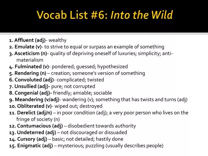 vocab list 6 into the wild