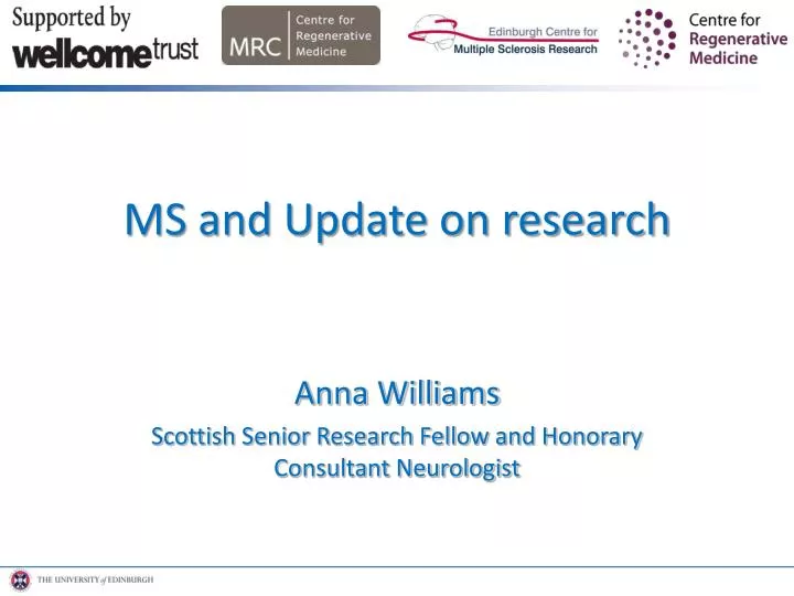 anna williams scottish senior research fellow and honorary consultant neurologist