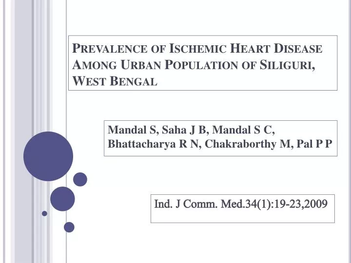 prevalence of ischemic heart disease among urban population of siliguri west bengal