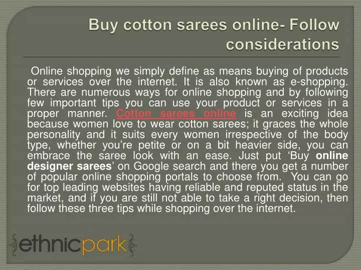buy cotton sarees online follow considerations