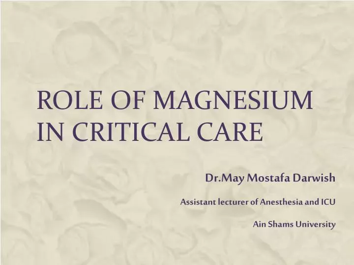 role of magnesium in critical care