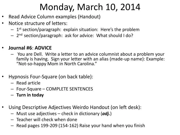 monday march 10 2014