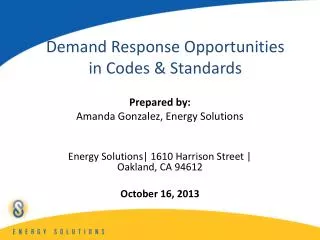 Demand Response Opportunities in Codes &amp; Standards