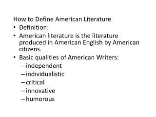 How to Define American Literature Definition: