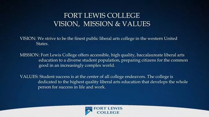 fort lewis college vision mission values