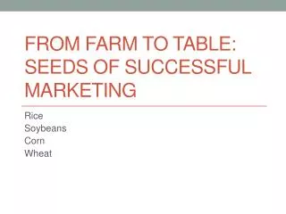 FROM FARM TO TABLE: SEEDS OF SUCCESSFUL MARKETING