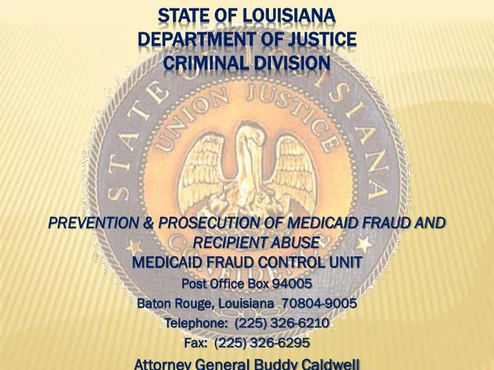 state of louisiana department of justice criminal division
